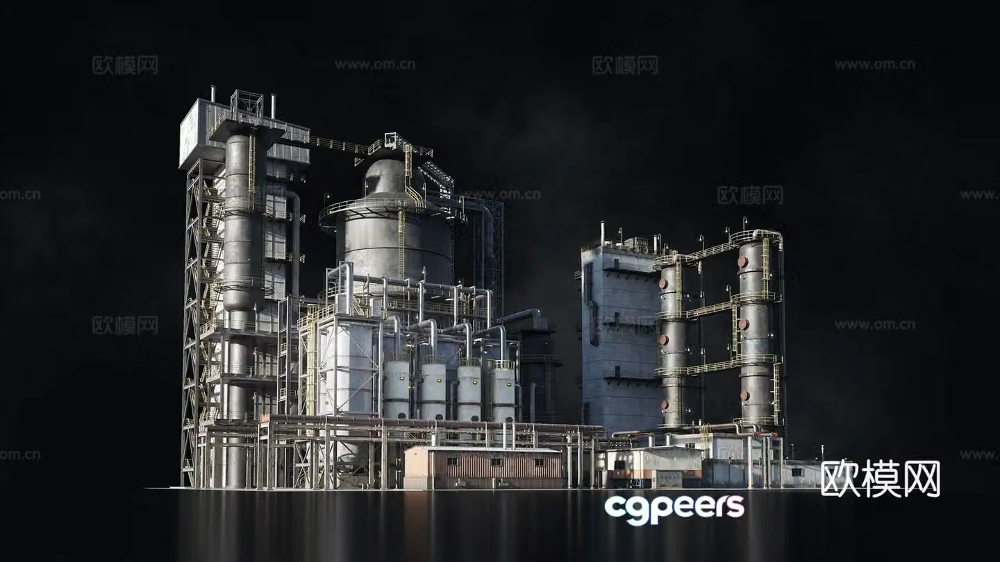 Modern smelting factory factory sewage chimney industrial zone factory building industrial building combination smelting 3D model