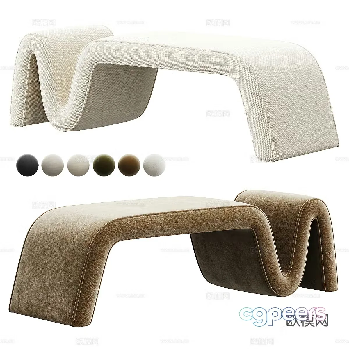 Modern Cream Wave Bench 3d Model