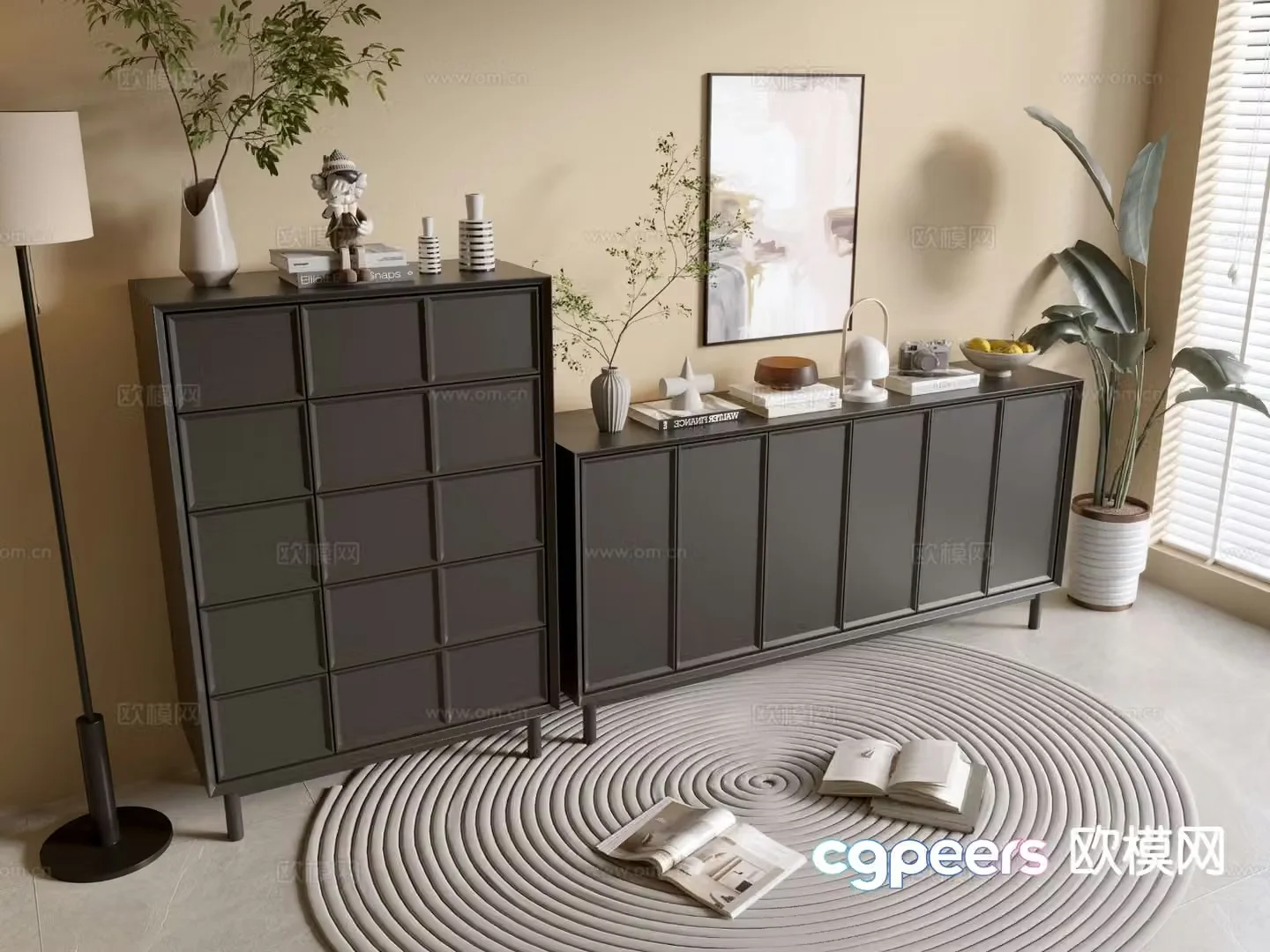 Modern black cabinet entrance cabinet drawer cabinet 3d model