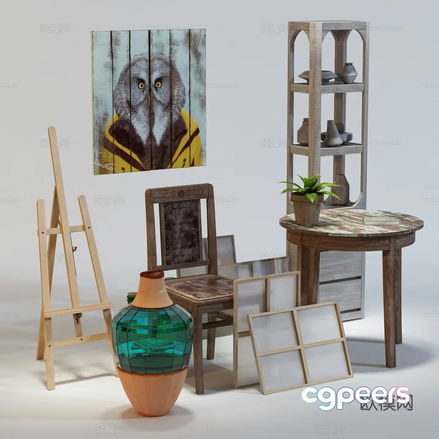 Modern decorations Chair hanging painting table combination Ornament ornament 3d model