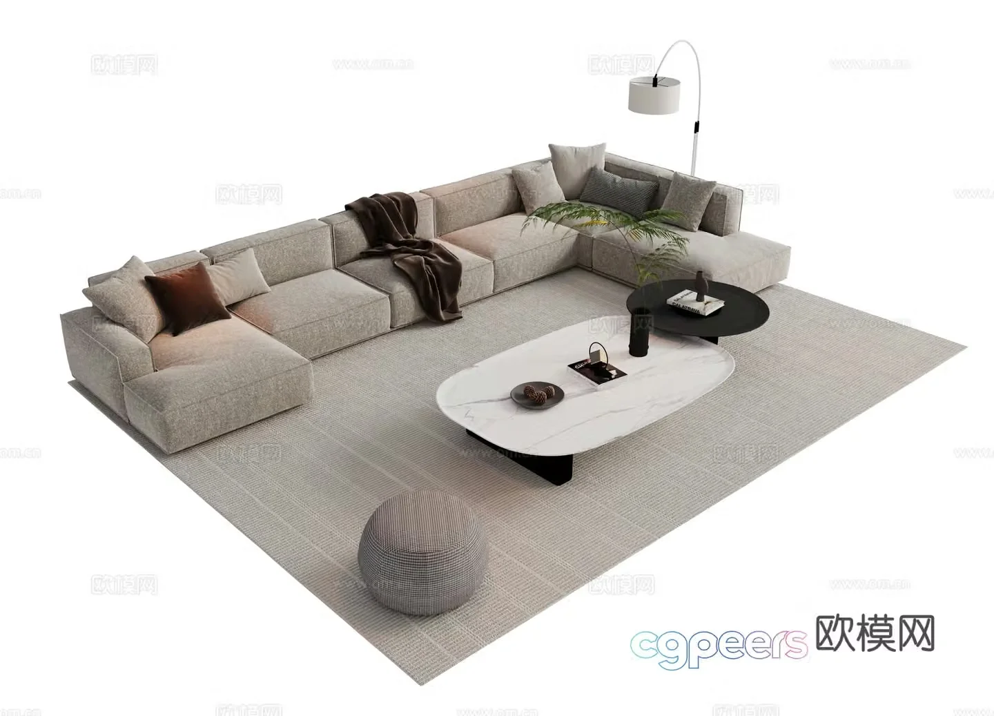 Modern Italian sofa combination Sofa coffee table combination Italian living room sofa decoration ornament cloth 3D model