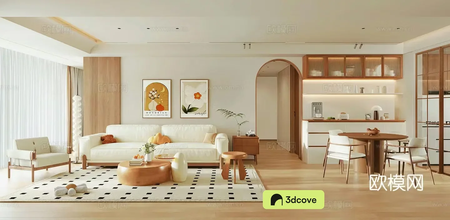 Modern cream style dining room fabric sofa combination dining table and chair combination sideboard decorative painting