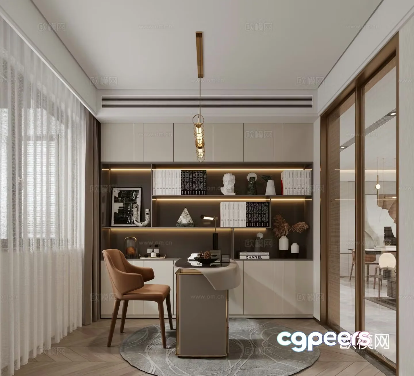 Light luxury study room 3D model