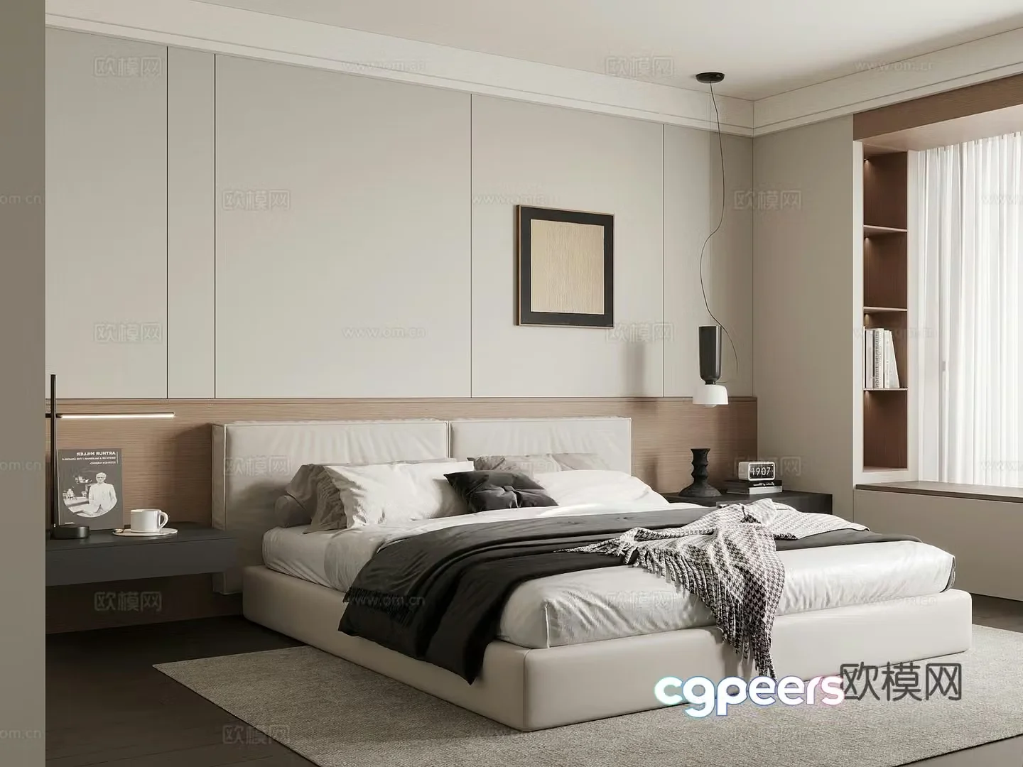 Modern minimalist bedroom master bedroom double bed 3d model