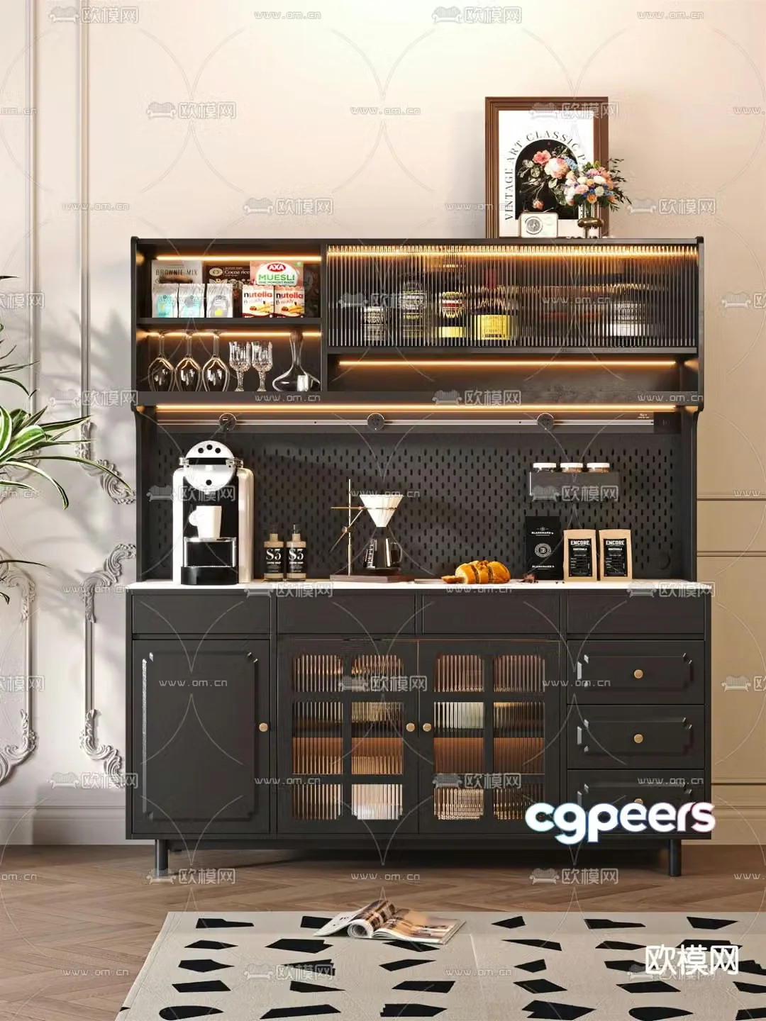 Medieval style wine cabinet and sideboard 3D model