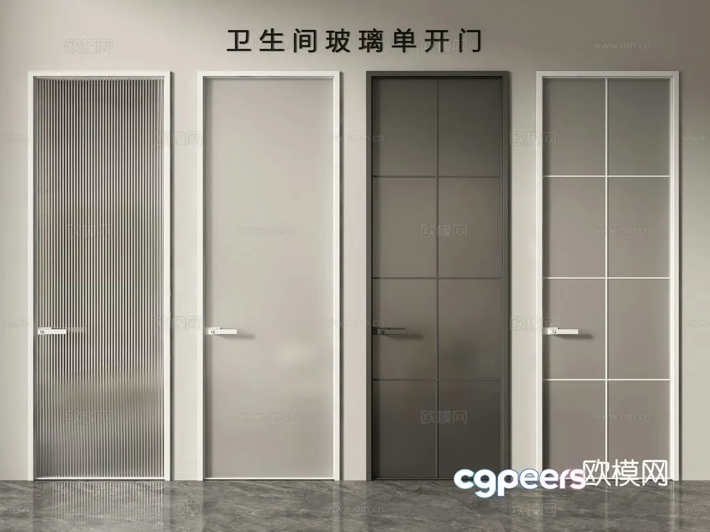 Glass single door oil sand glass door bathroom door 3d model