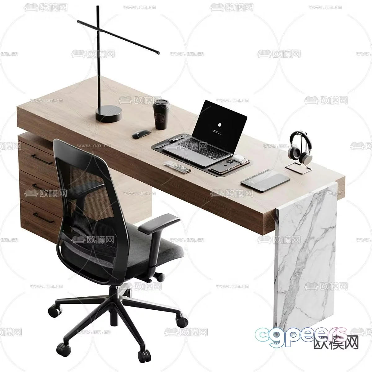 Modern desk computer desk study table 3d model