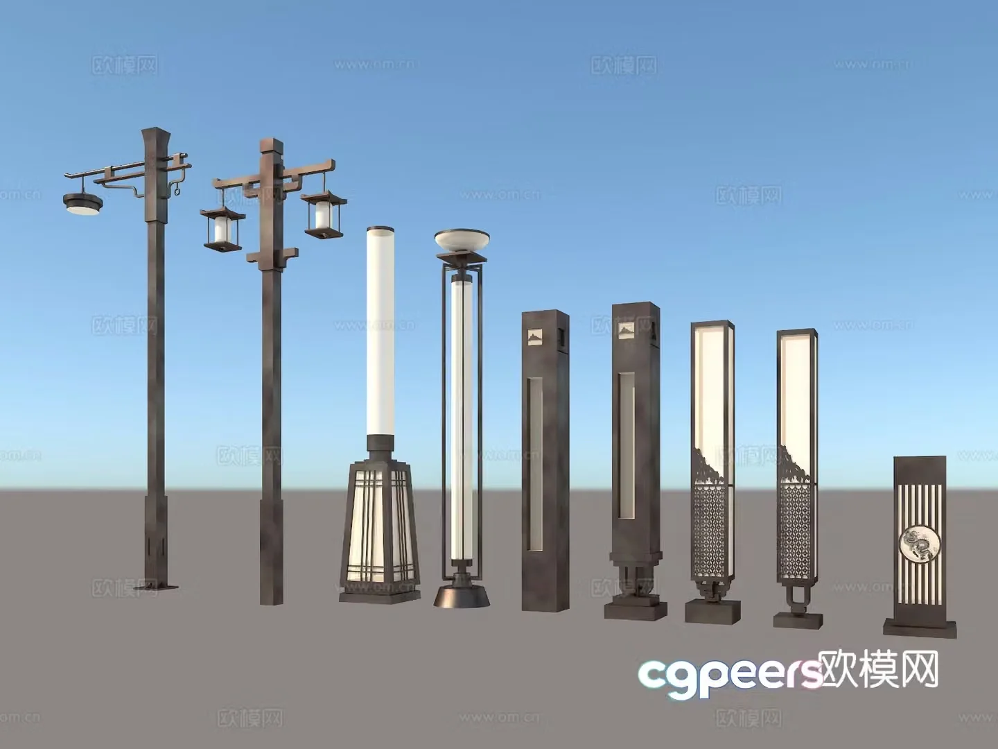New Chinese style landscape lamp outdoor lamp street lamp high pole lamp 3d model