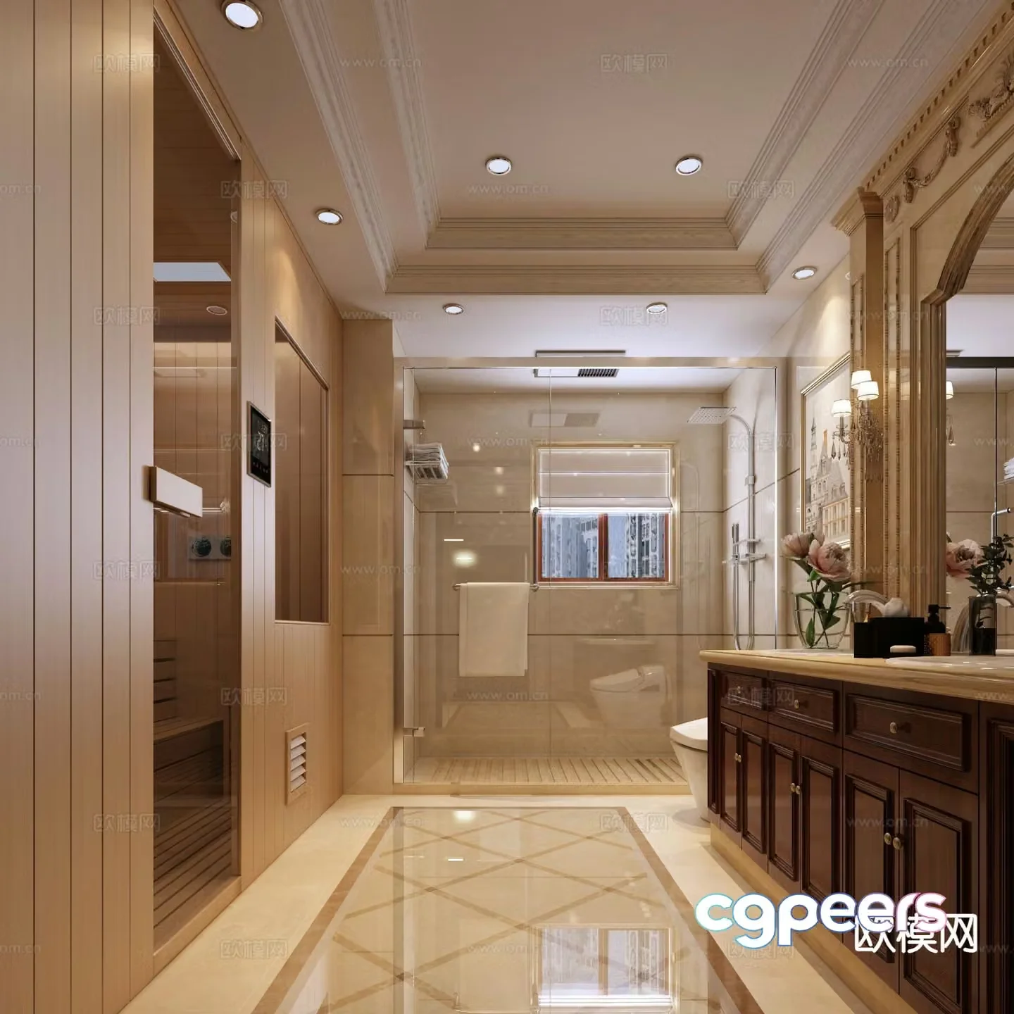 European style villa bathroom bathroom 3d model