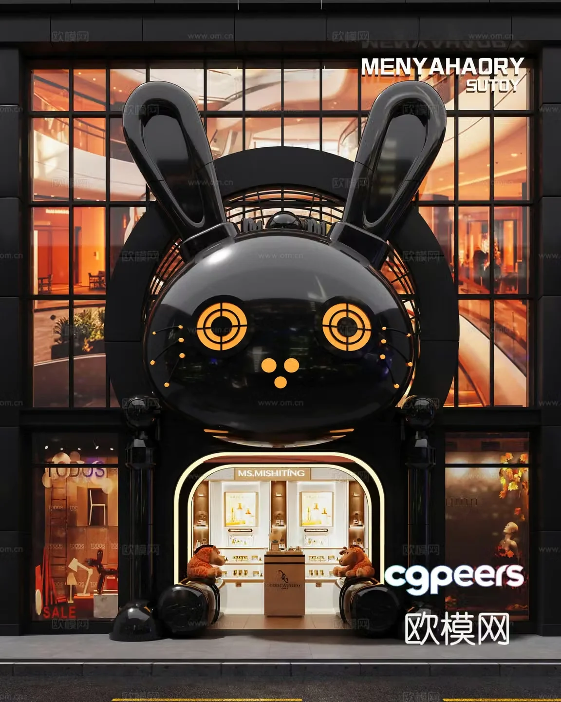 Modern rabbit cartoon door head internet celebrity check-in shop sign 3d model