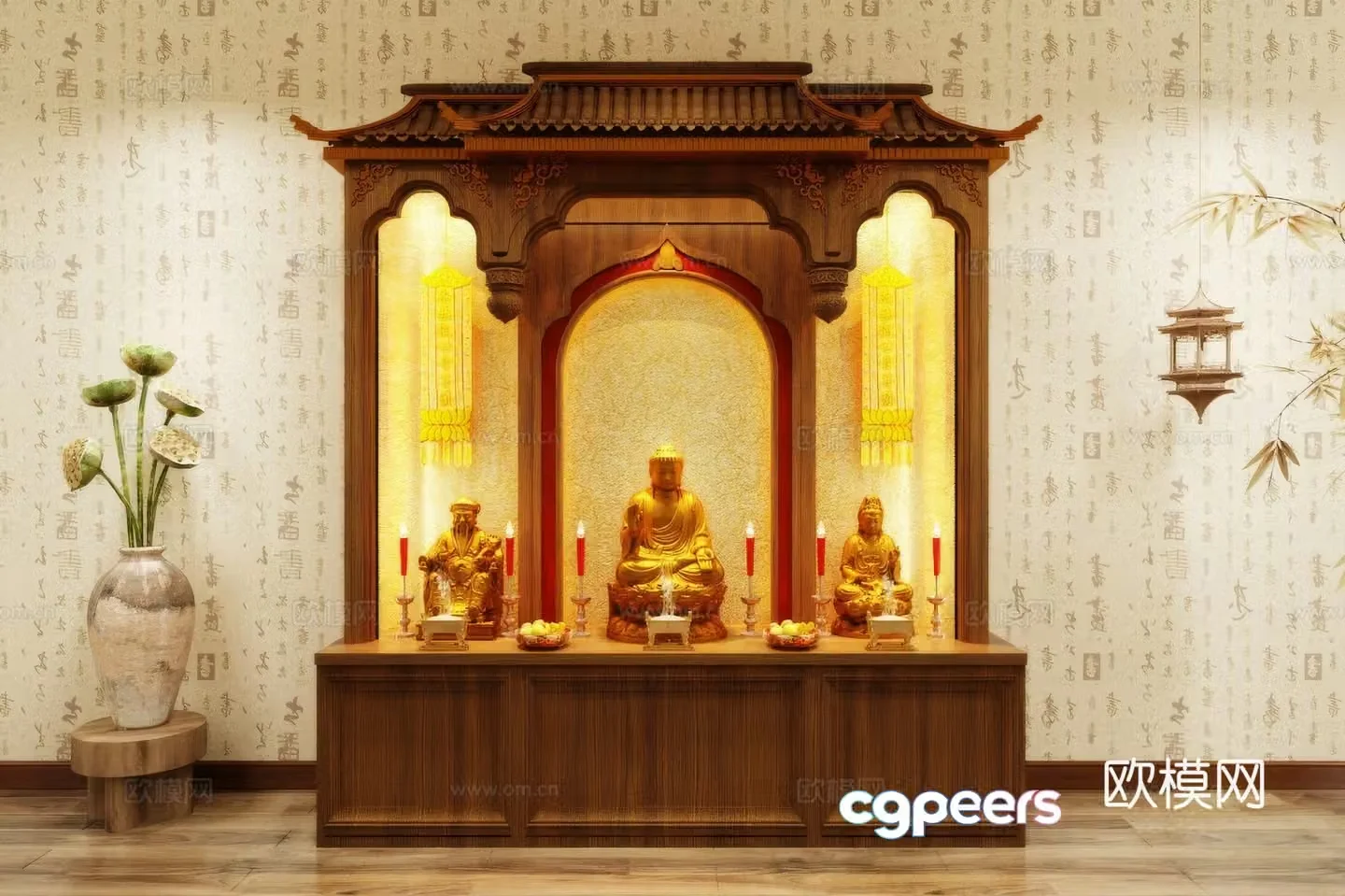 Buddha niche shrine hostel incense stove candle holder 3d model