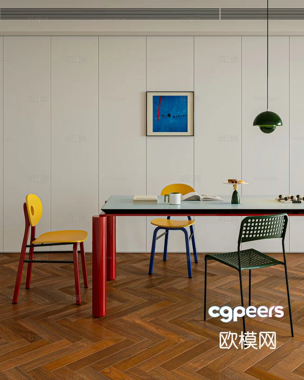 Memphis dining table and chairs 3d model
