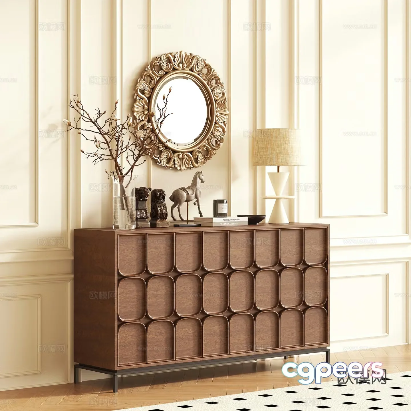 Middle Ages Wasabi Storage Cabinet Middle Ages Decoration Cabinet Ornament Combination Porch Cabinet Side Cabinet Decoration Cabinet 3D Model