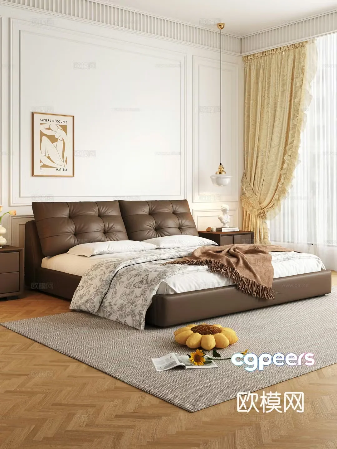 Modern double bed 3d model