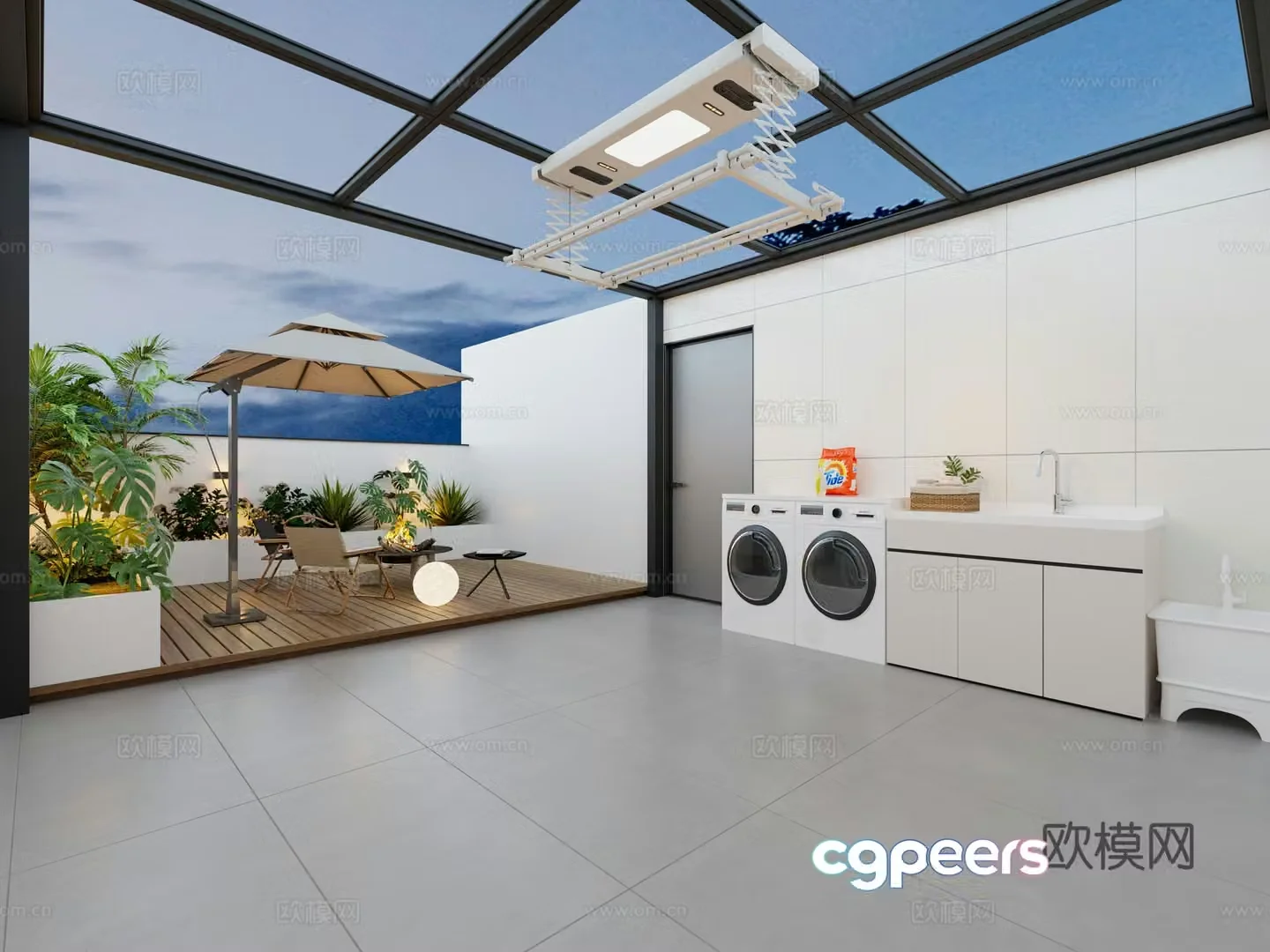 modern laundry room terrace balcony washing machine sun room terrace garden 3d model