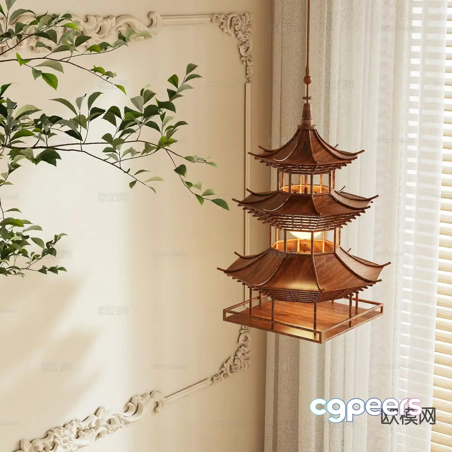 New Chinese style loft chandelier 3d model