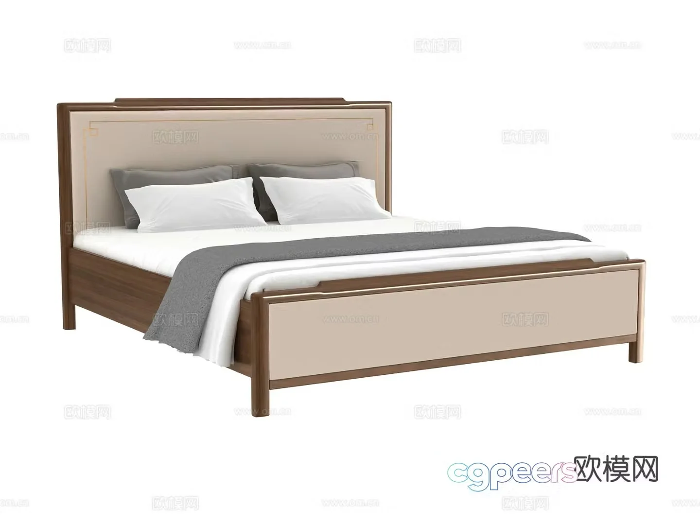 New Chinese style double bed 3d model