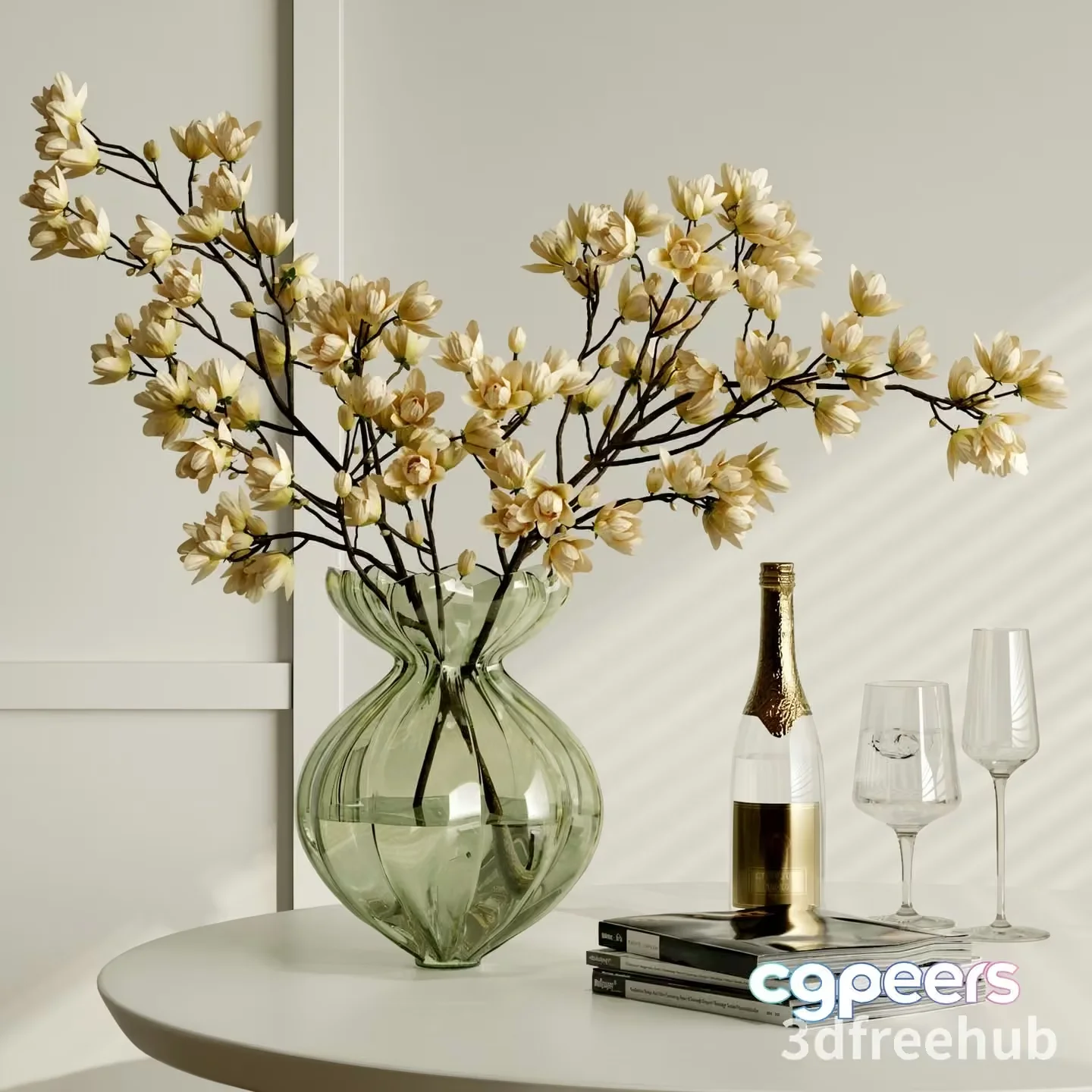 A Glass Vase With White Flowers 3D Model – 23563 – VRAY Render