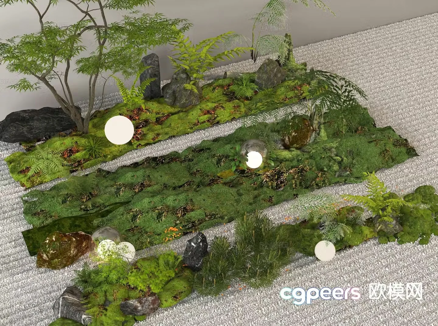Garden sketch moss micro-terrain plant pile 3D model