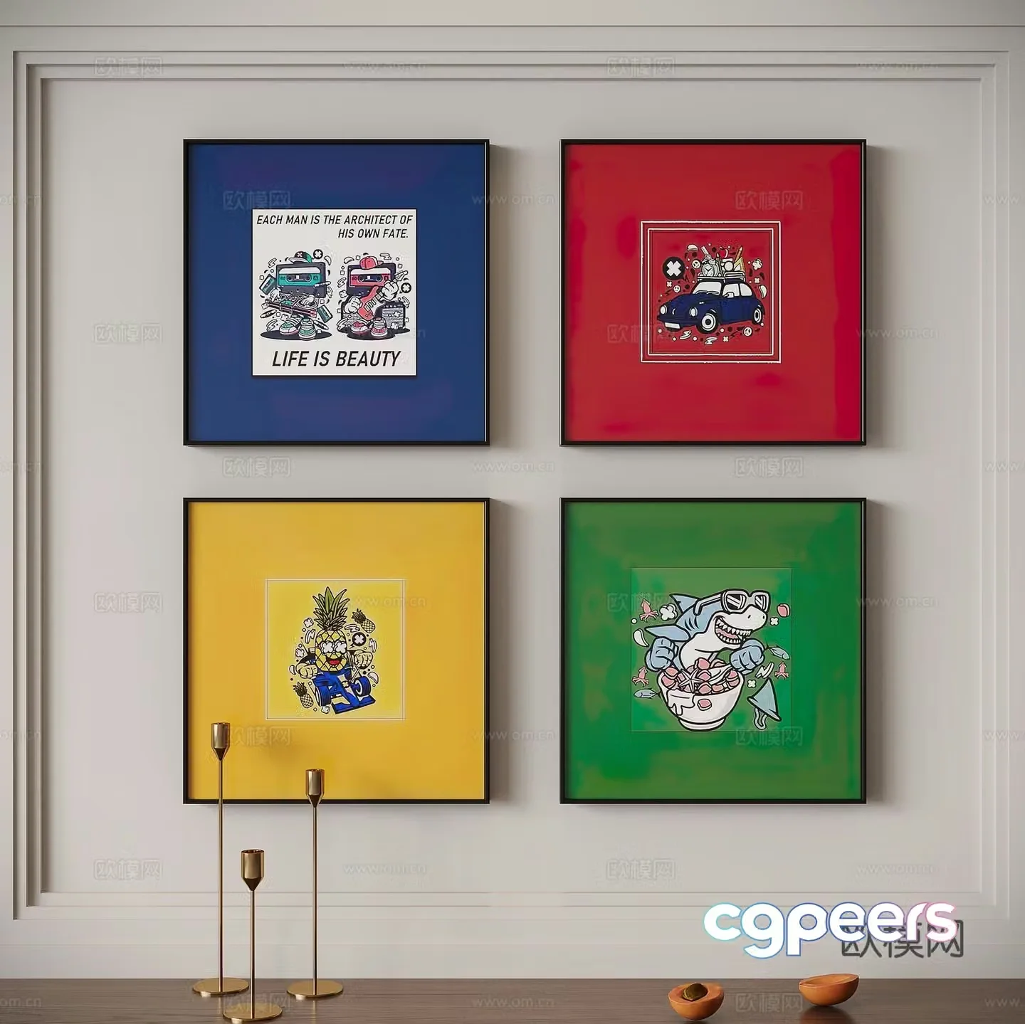 Modern dopamine combination painting cartoon decorative painting 3d model