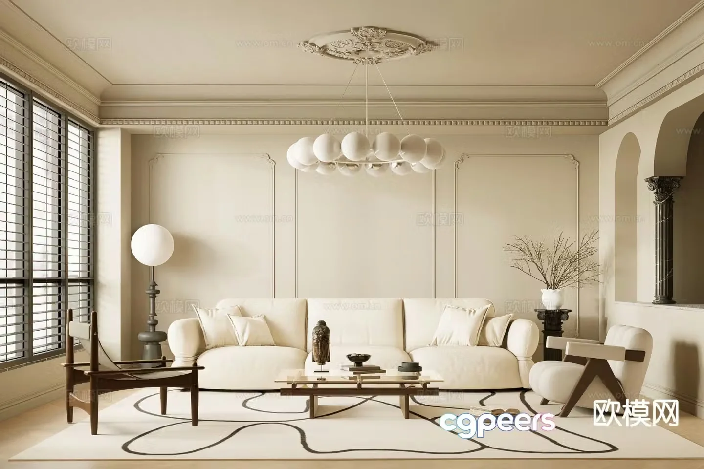 Cream style living room 3d model