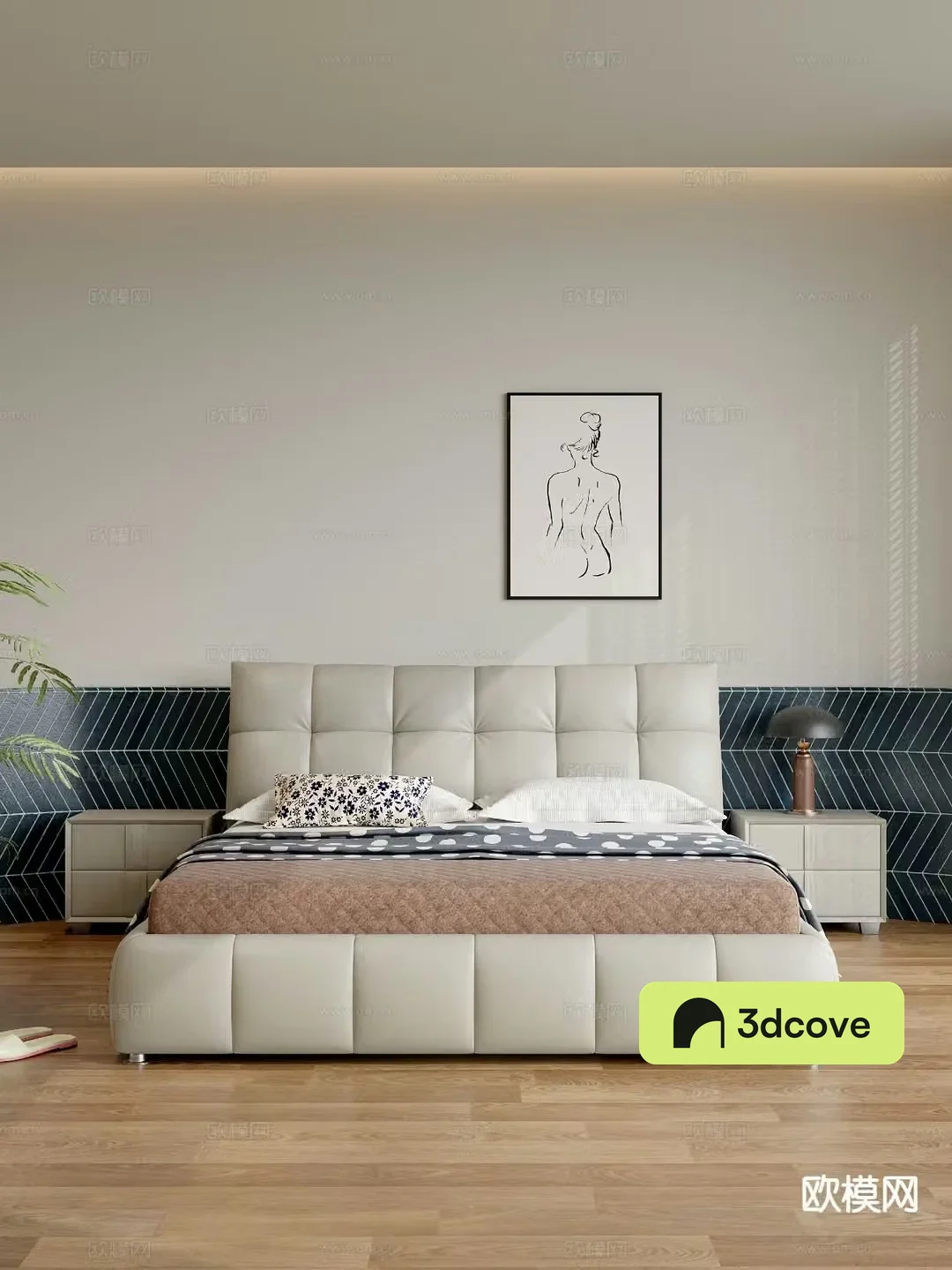 Modern double bed leather bed