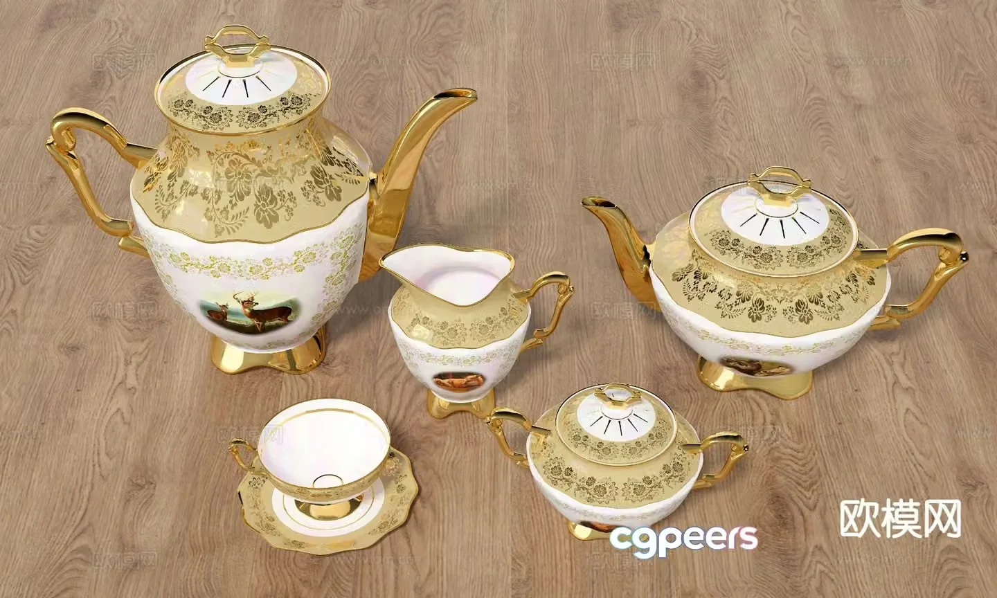 European tea set teacup teapot 3d model