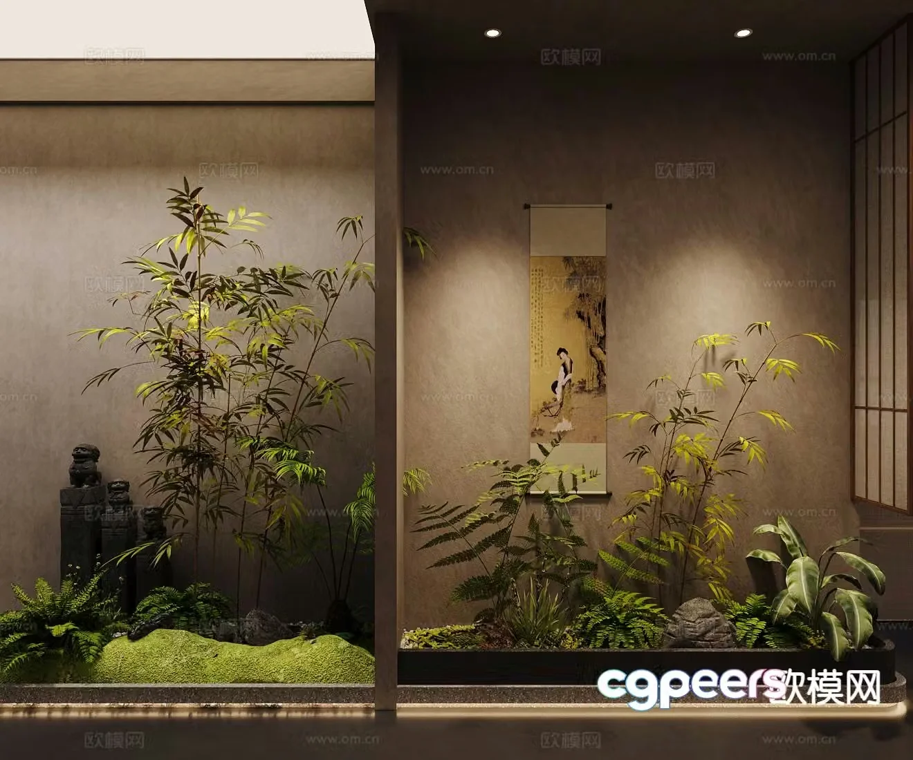 New Chinese style Indoor landscape Landscape sketch Moss micro-terrain 3D model