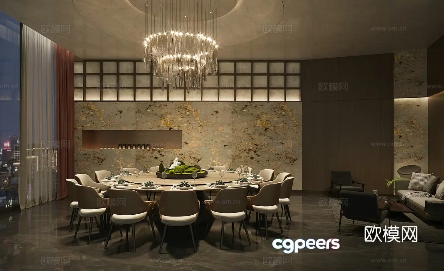 New Chinese restaurant private room dining table and chair combination restaurant private room round table restaurant 3D model