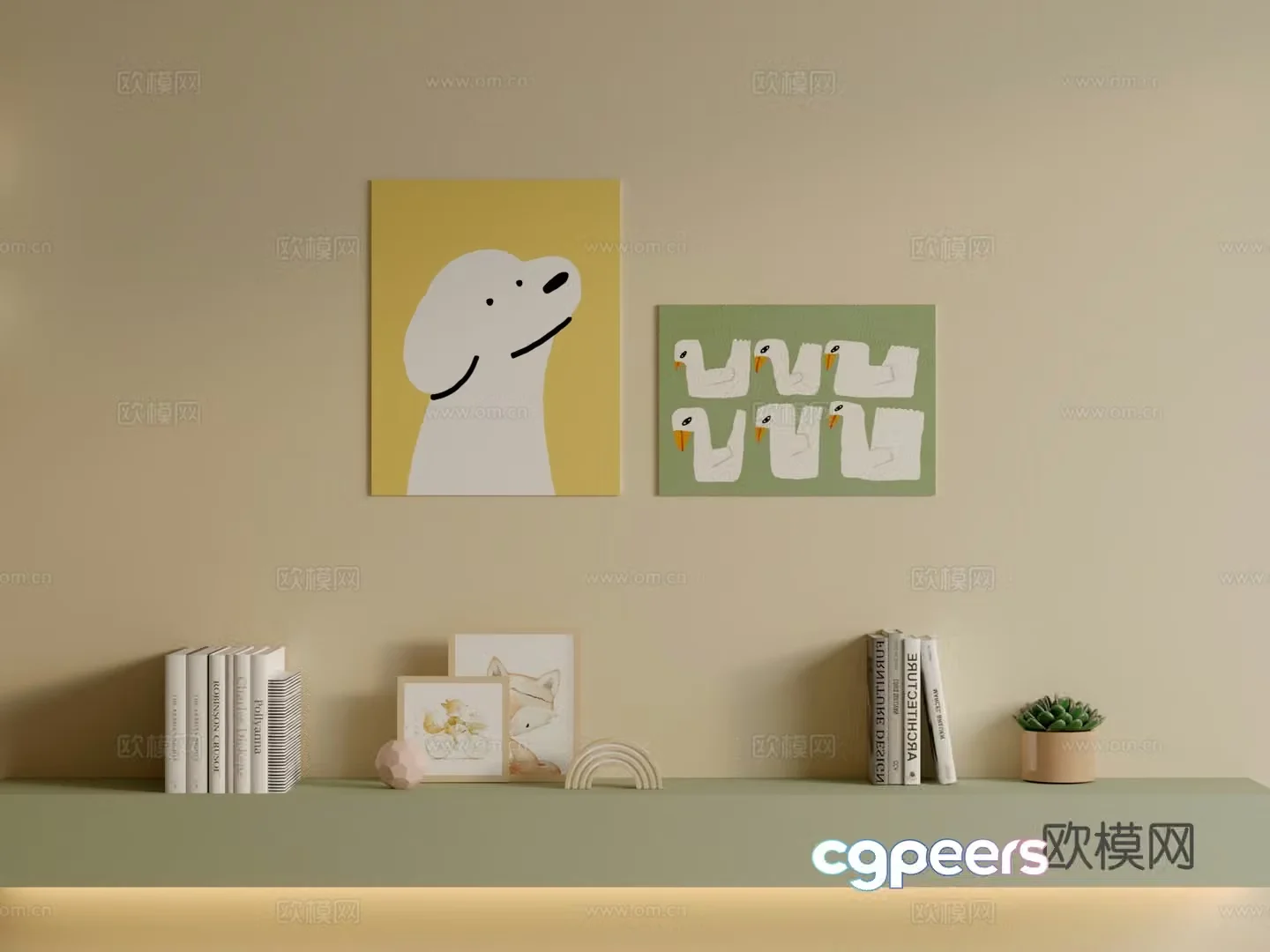Modern cream style children’s room hanging painting 3d model