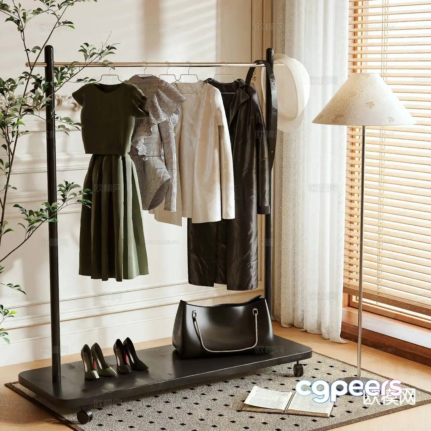 Modern clothes rack coat rack floor-standing clothes rack 3D model