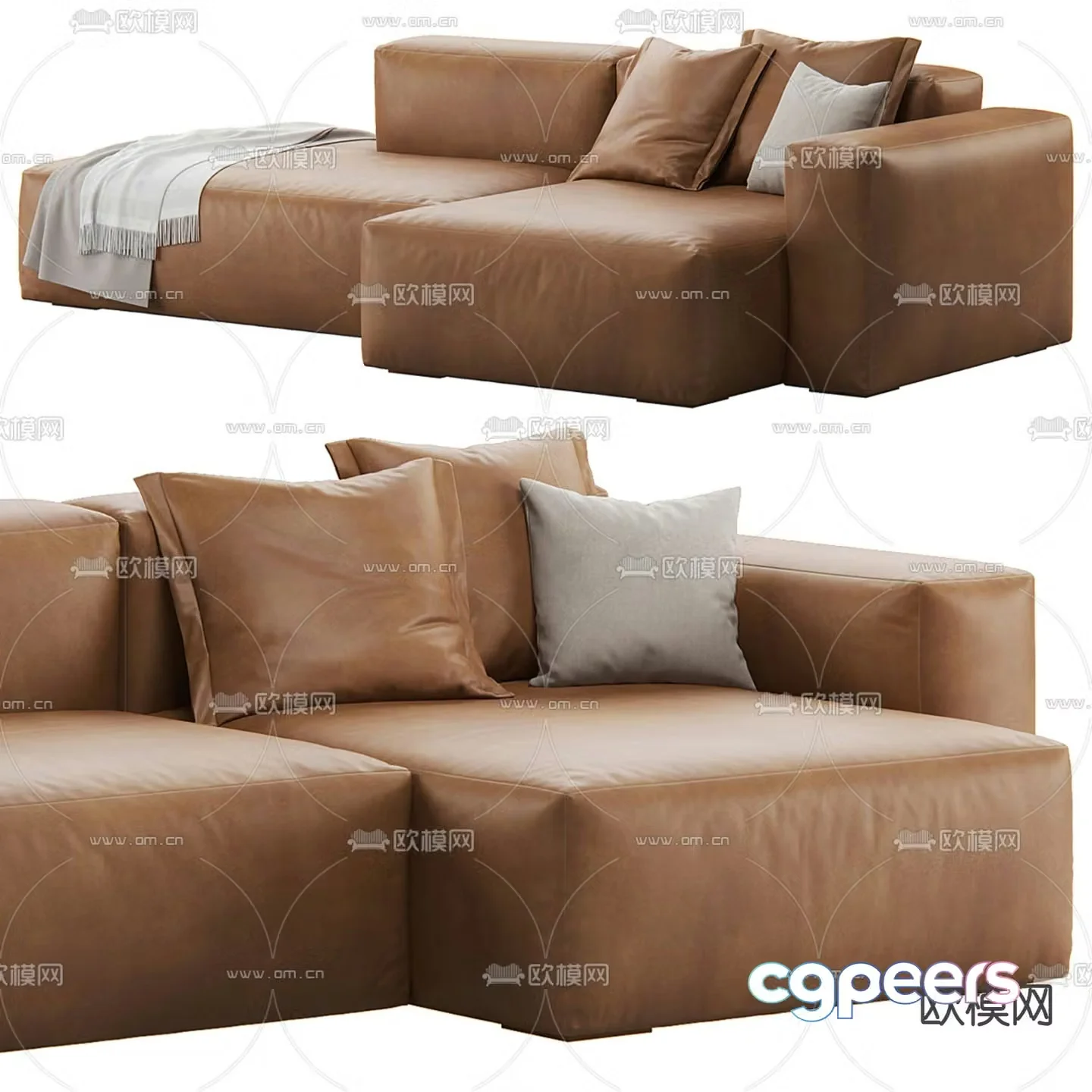 Double sofa leather sofa 3d model