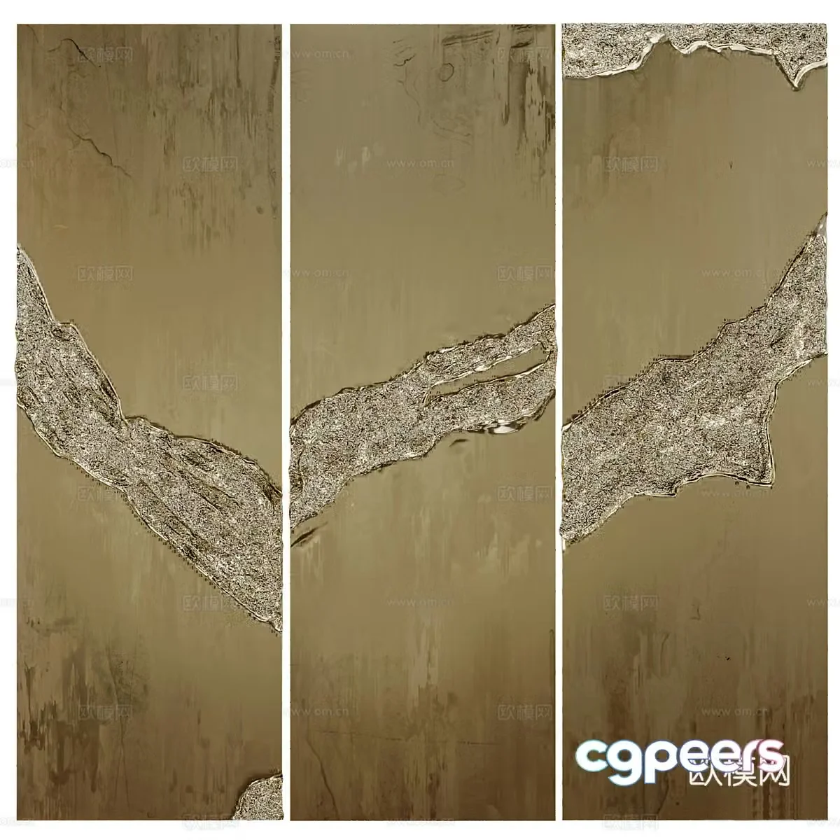 New Chinese style light luxury metal bas-relief hanging board 3D model