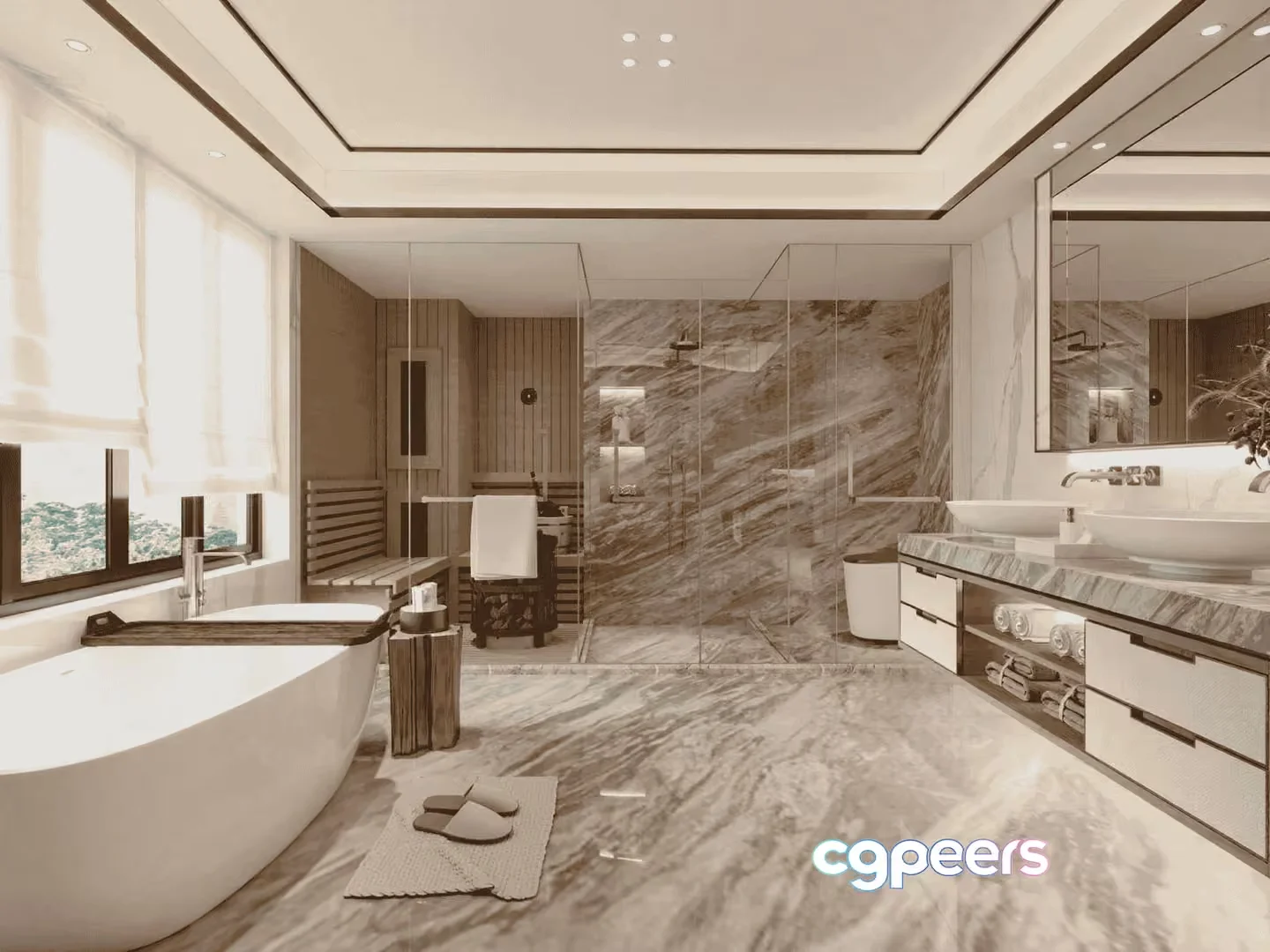 Modern Marble Bathroom 3D Model – 11359 – VRAY Render