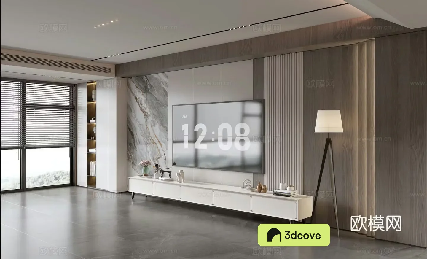 Modern Italian living room light luxury TV background wall full wall TV cabinet marble background wall