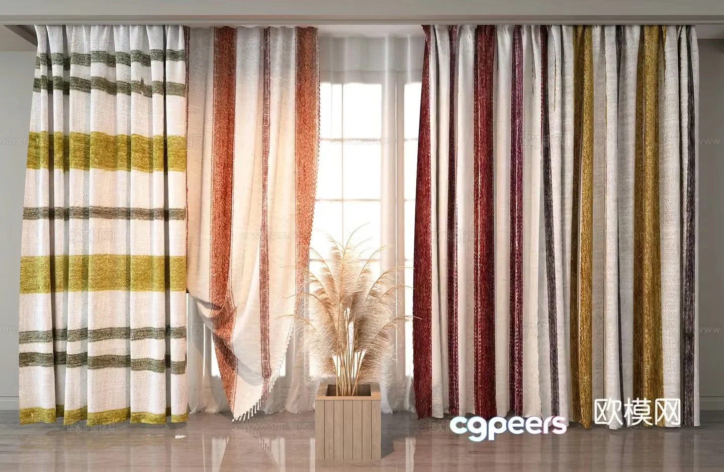 Plaid curtains linen curtains 3d model