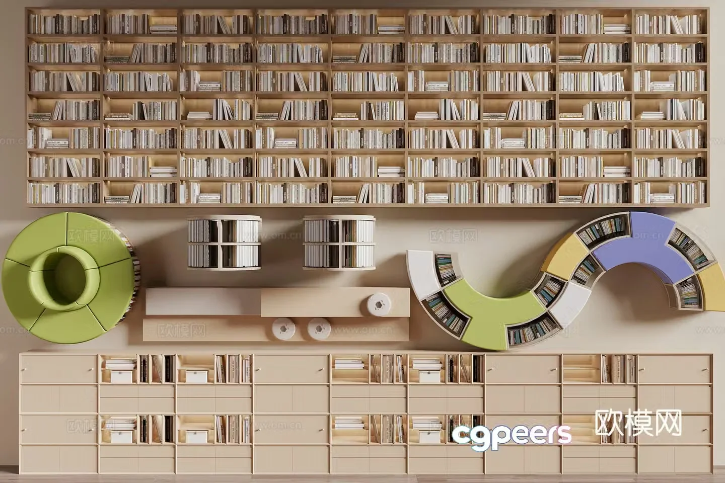 Modern library bookcase 3d model
