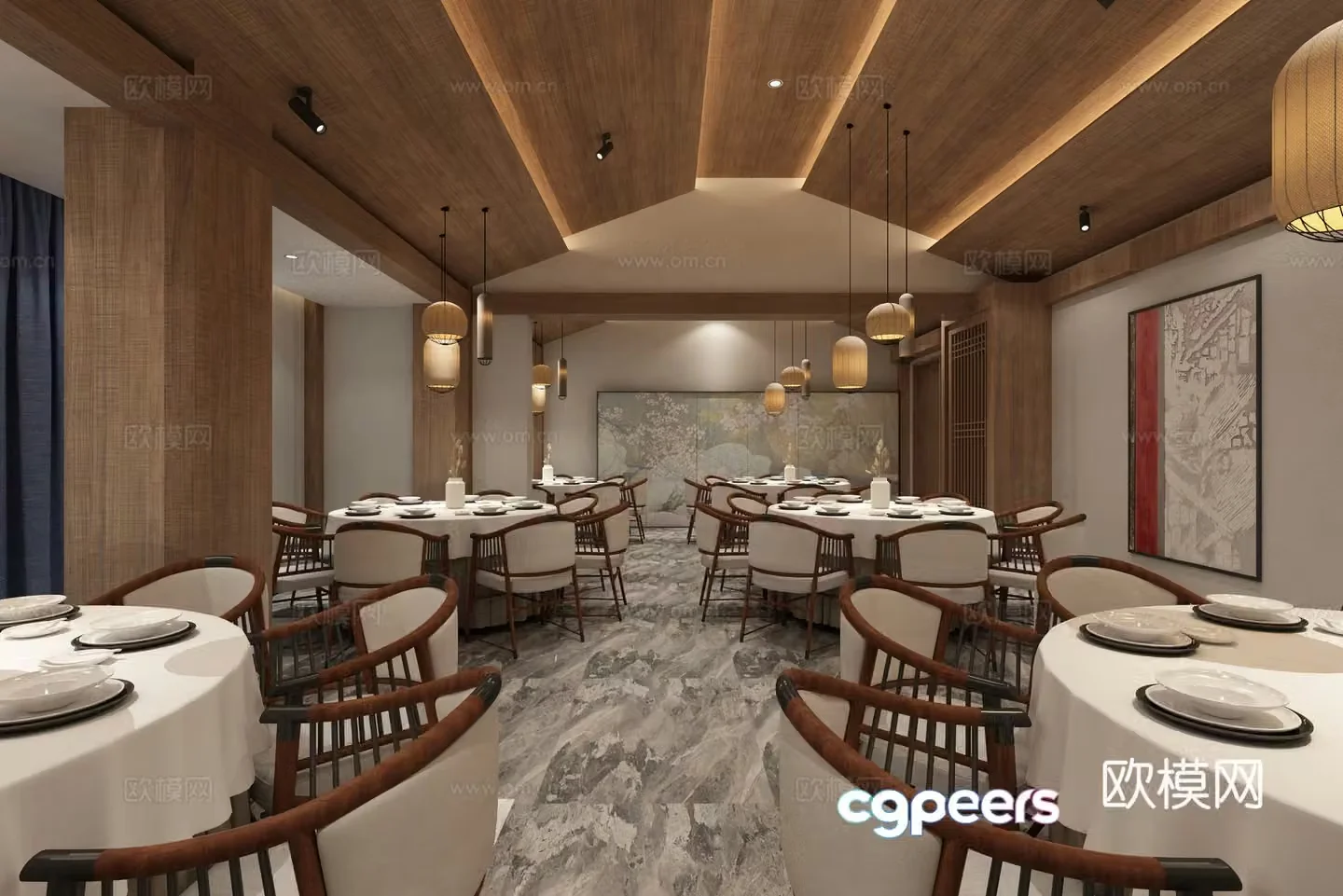 Banquet hall teahouse Chinese tea restaurant 3D model