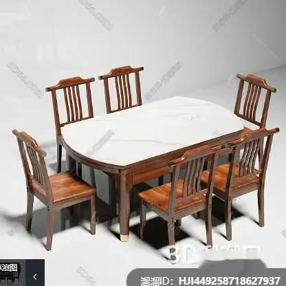 Wooden Dining Table 3D Model – 284 – VRAY Render