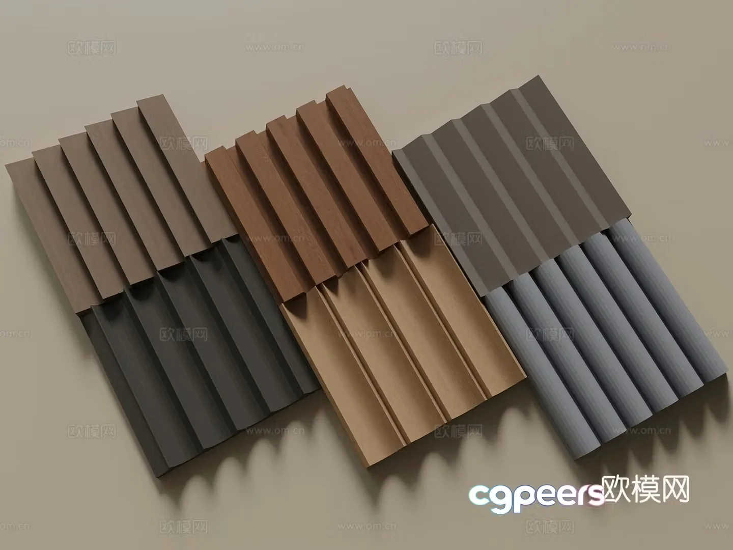 New Chinese style modern wavy board wall panel grille board Great Wall board Wood grille 3D model