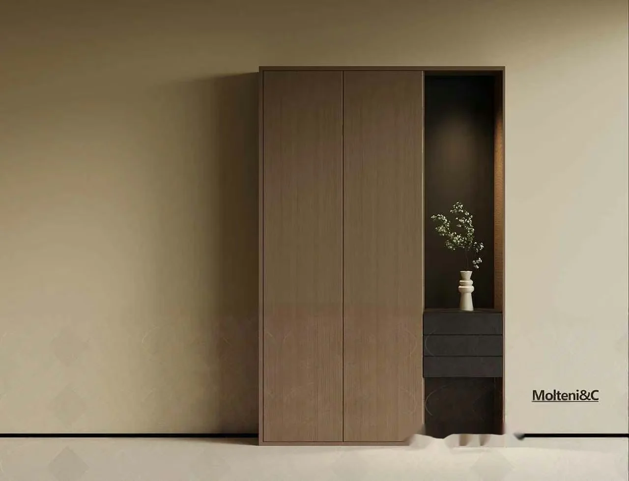 A Large Light-Brown Wardrobe With A Small Dark-Brown Dresser 3D Model – 11722 – VRAY Render