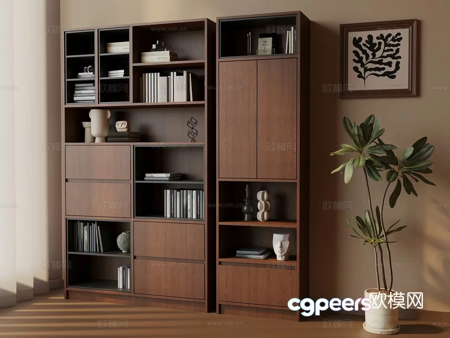 Middle-aged bookcase hanging painting 3D model