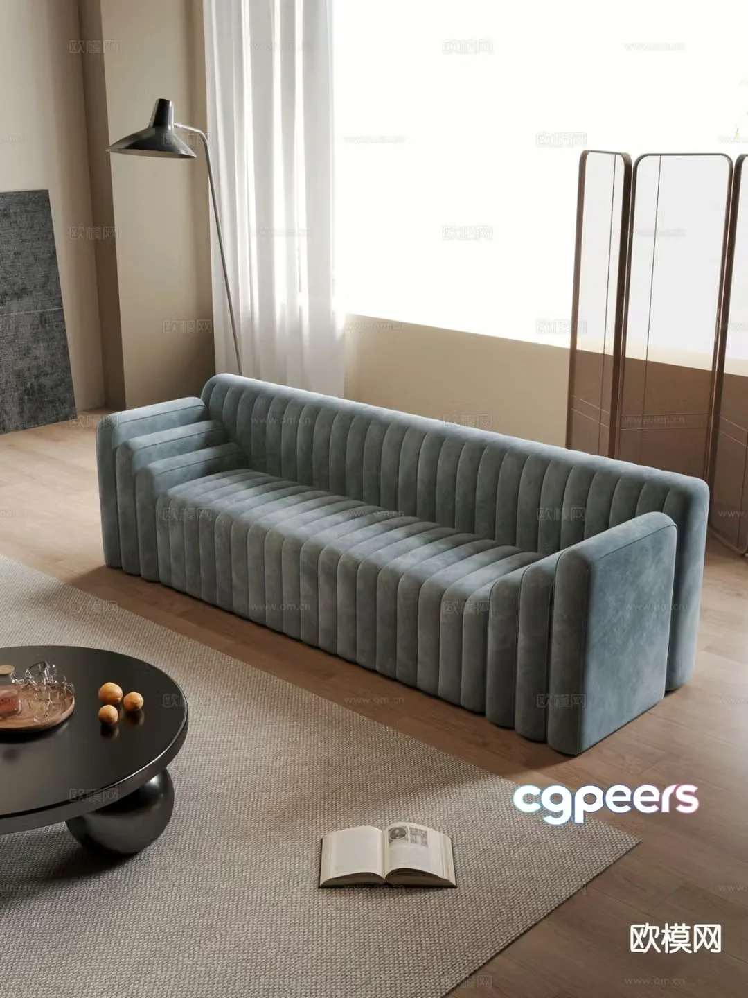 blue sofa velvet sofa three person sofa 3d model