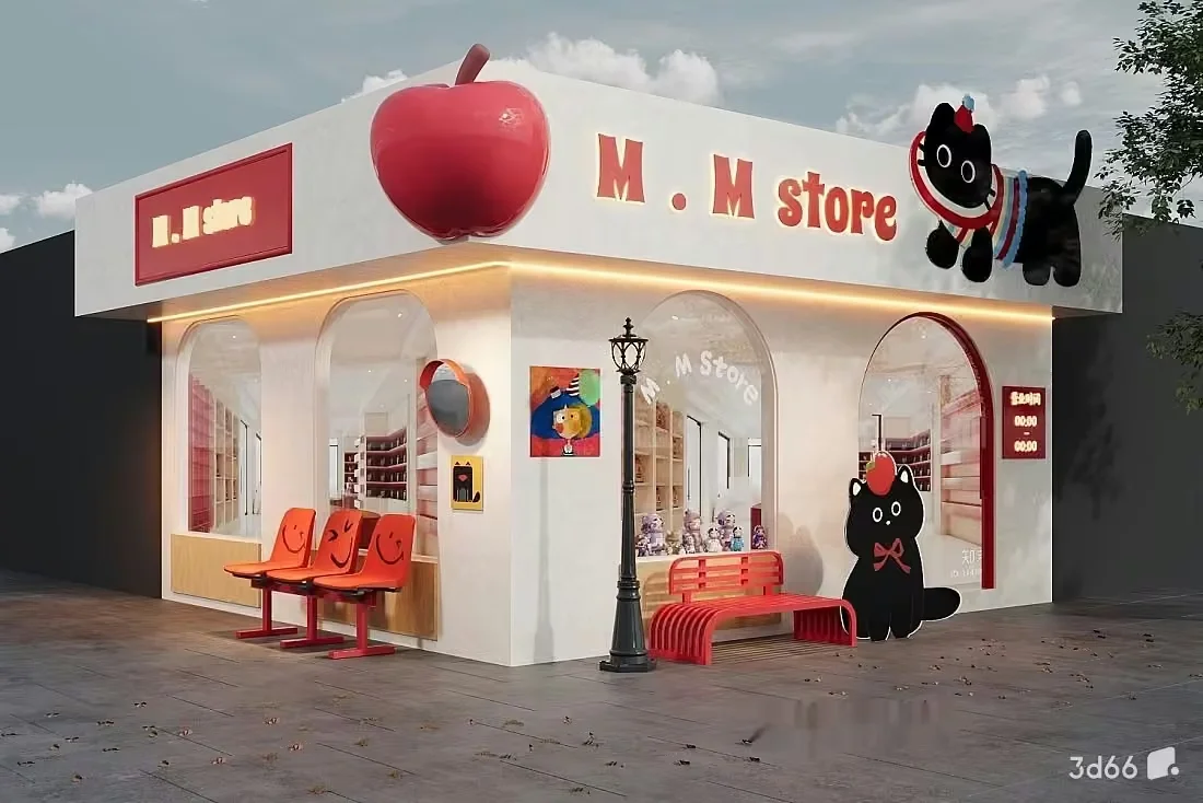A Store With A Cartoon Cat On The Sign 3D Model – 20585 – VRAY Render