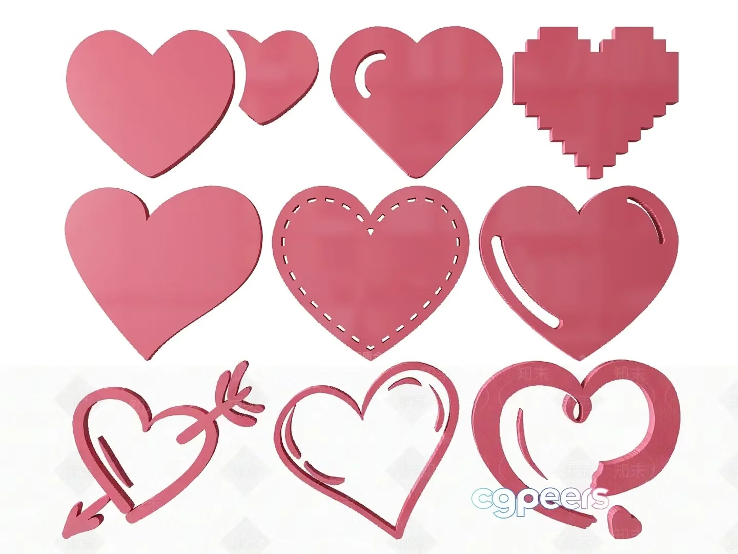 Pink Hearts 3D Model – 11873 – VRAY Render