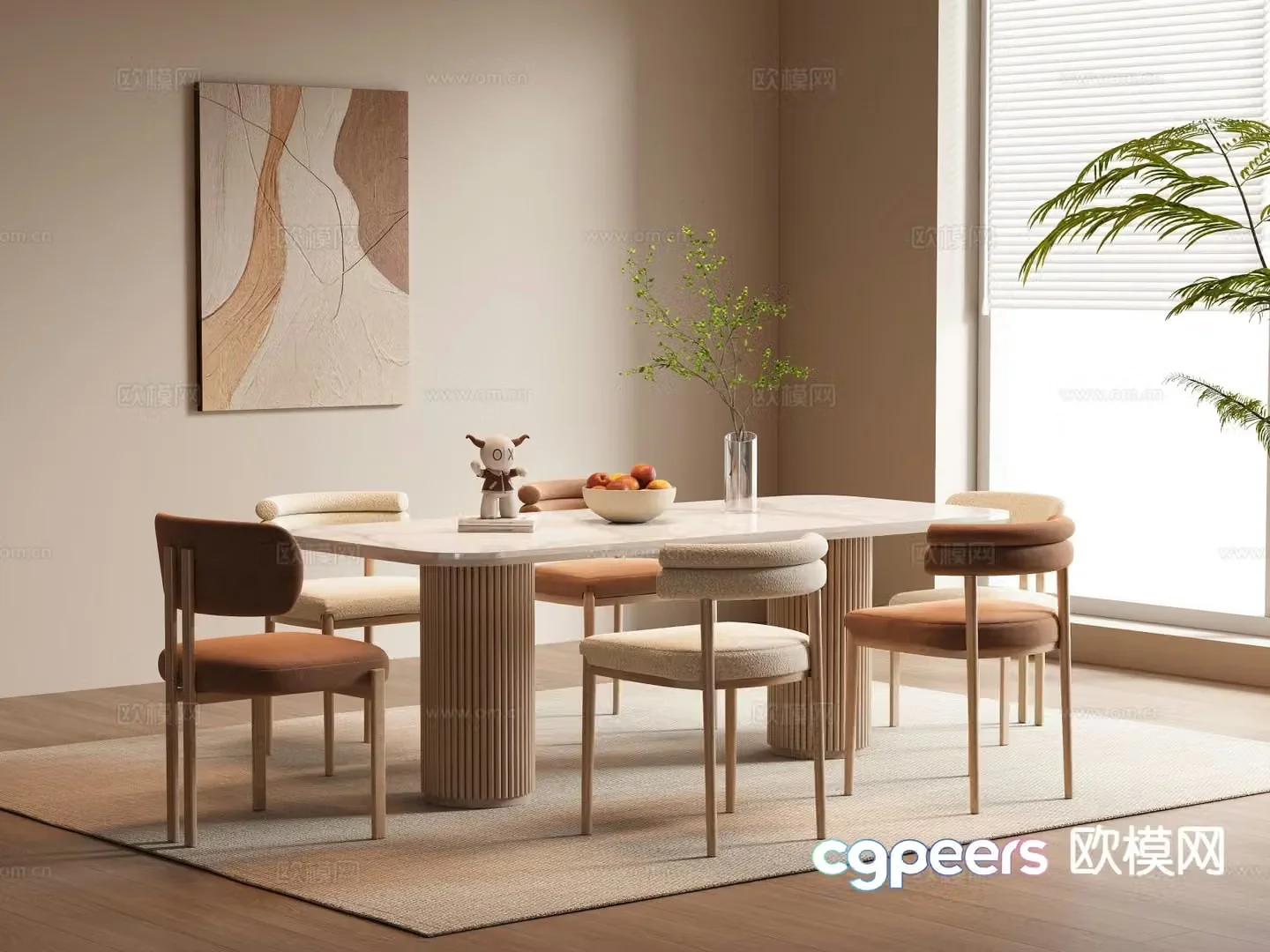 Cream style dining table and chairs 3d model