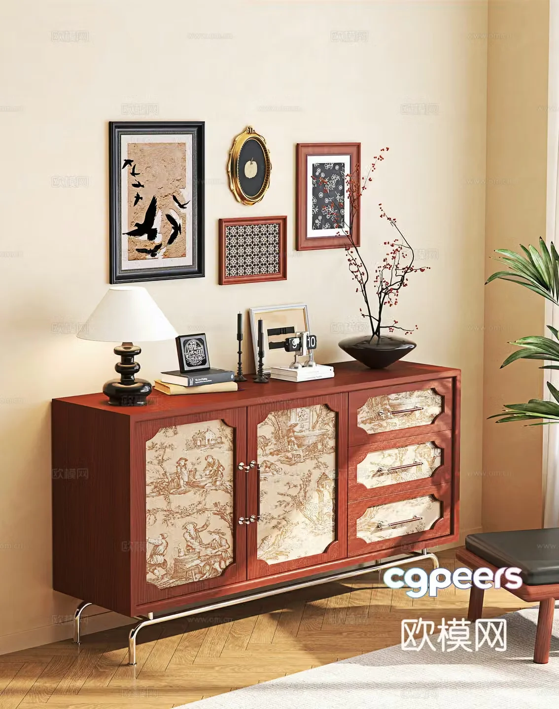 3D model of medieval style porch cabinet