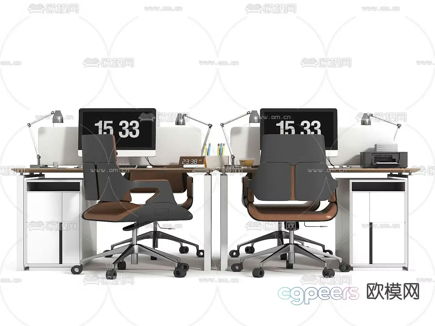 Screen card space office desk and chair 3d model