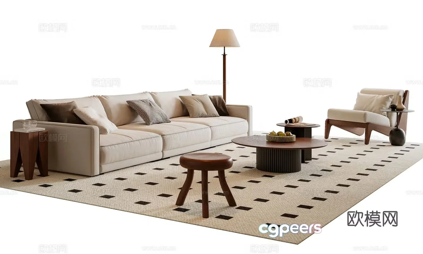 Medium style sofa coffee table combination 3D model