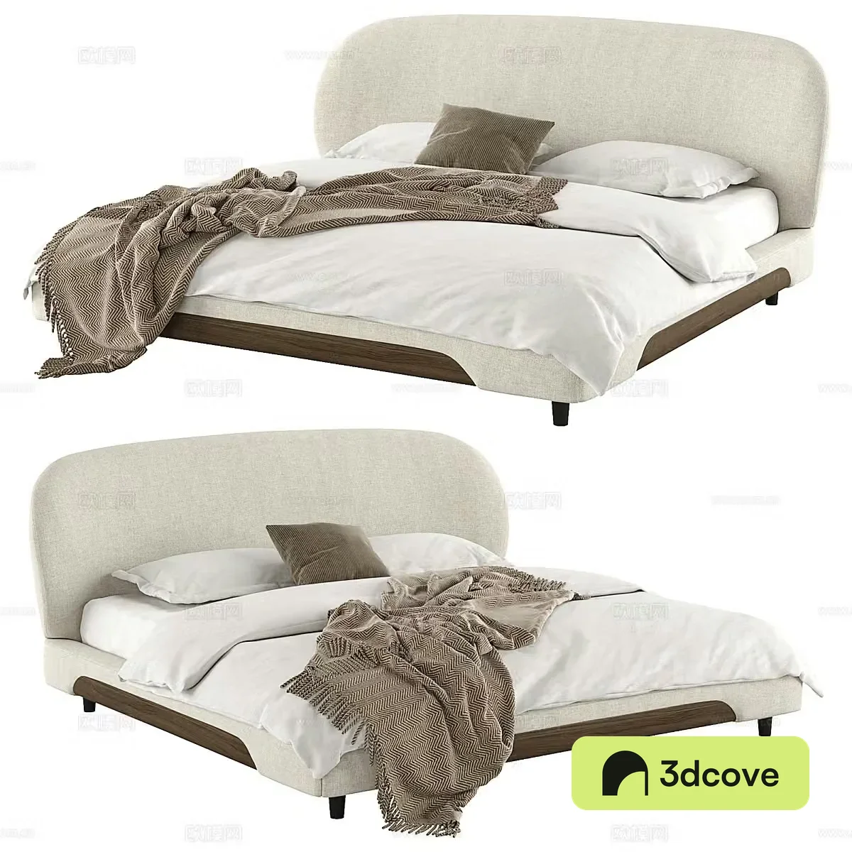 New Chinese style log style fabric double bed
